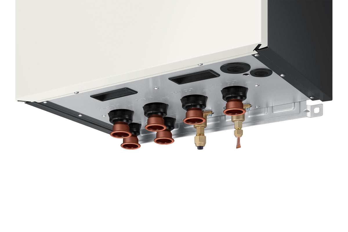 SAMSUNG EHS Split 12,5 kW – Bez zásobníka · 2 zóny, 3f — detail prípojok na spodnej strane