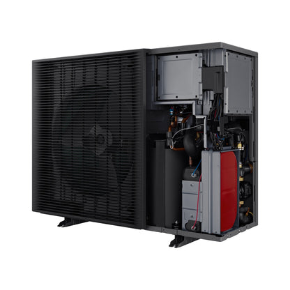 SAMSUNG EHS Mono R290 pump 3f, tepelné čerpadlo, bočný pohľad zprava s otvorenou maskou