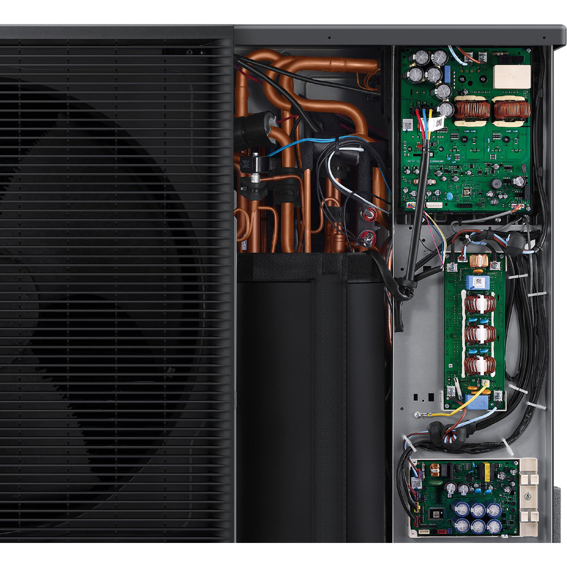SAMSUNG EHS Quint vonkajšia jednotka 12,5 kW 1f — pohľad do vnútra s otvoreným krytom